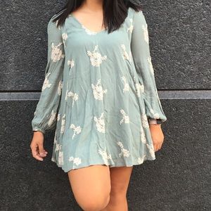 Free People embroidered green shift dress